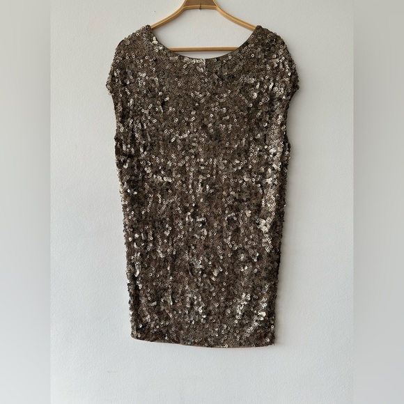 $480 Vince Bronze Sequin Holiday Cap Sleeve Shift Tunic Dress XS - Picture 3 of 13